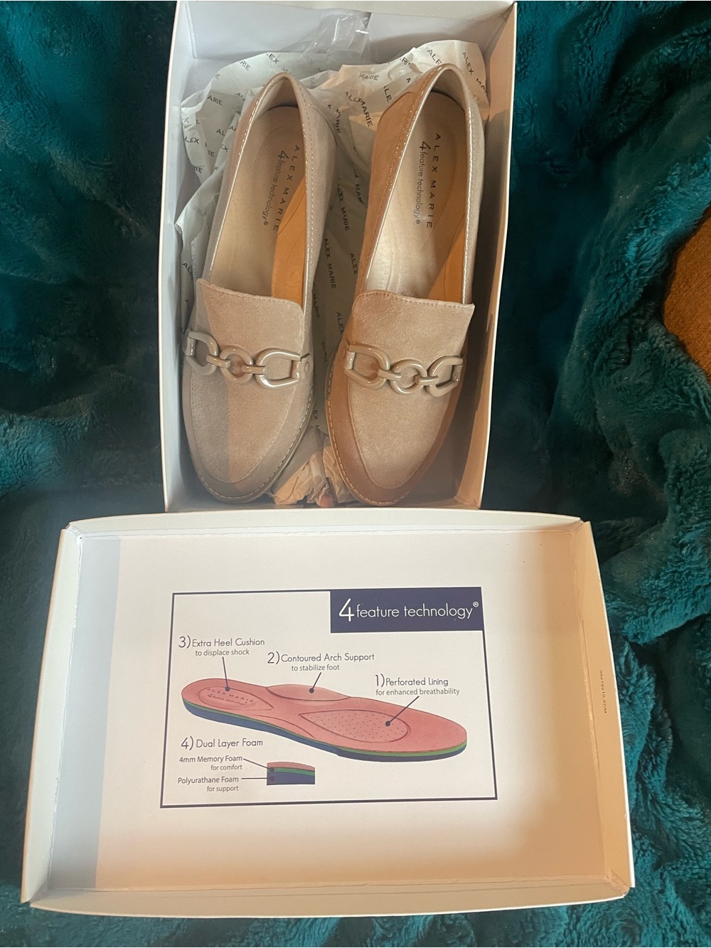Alex Marie Beige Suede Loafers with beige Chain Accent